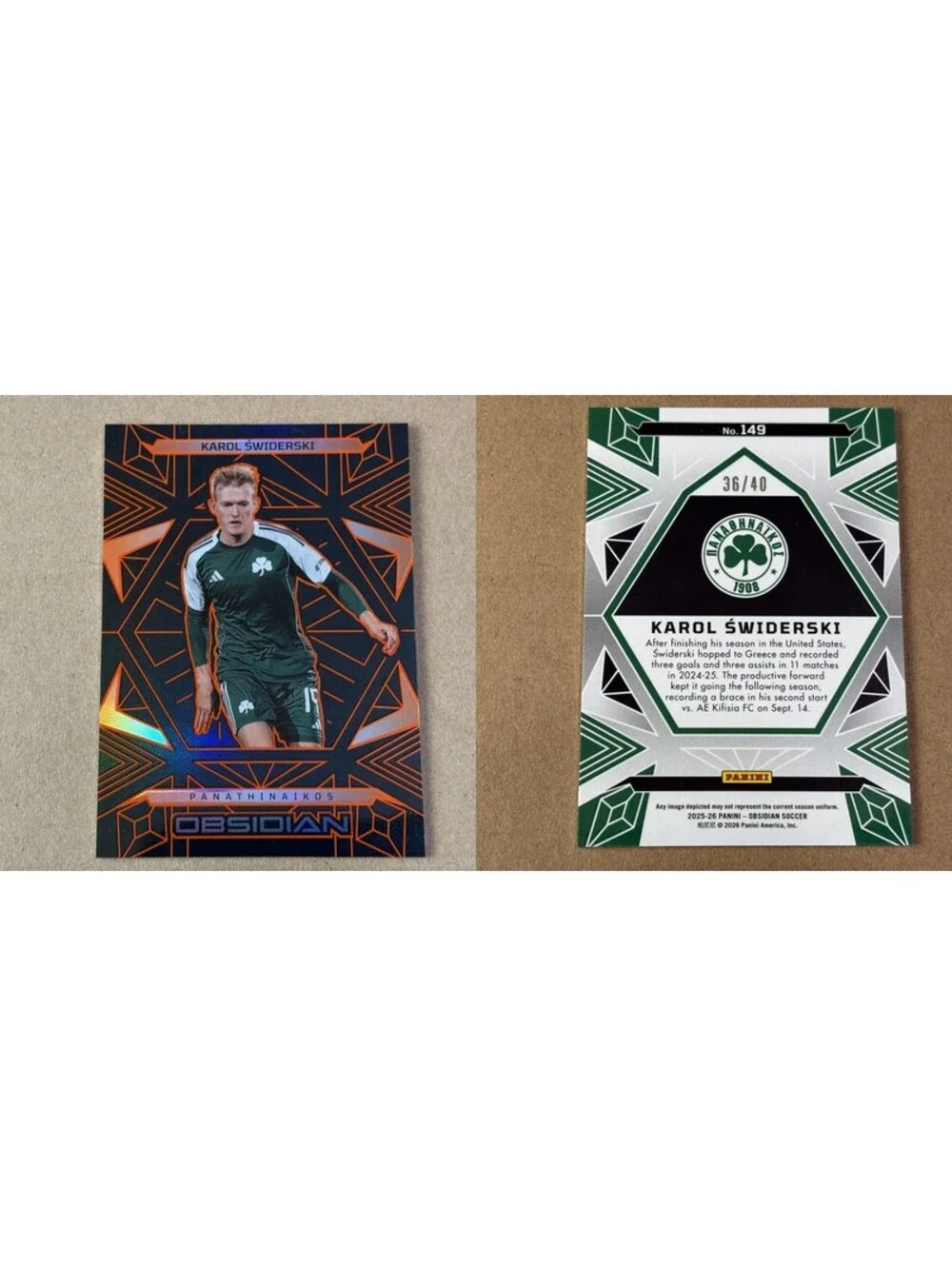 2025-26 Panini Obsidian Soccer Karol Swiderski #149 Electric Etch Orange #/40